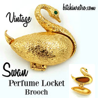 Swan Vintage Perfume Locket Brooch at bitchinretro.com