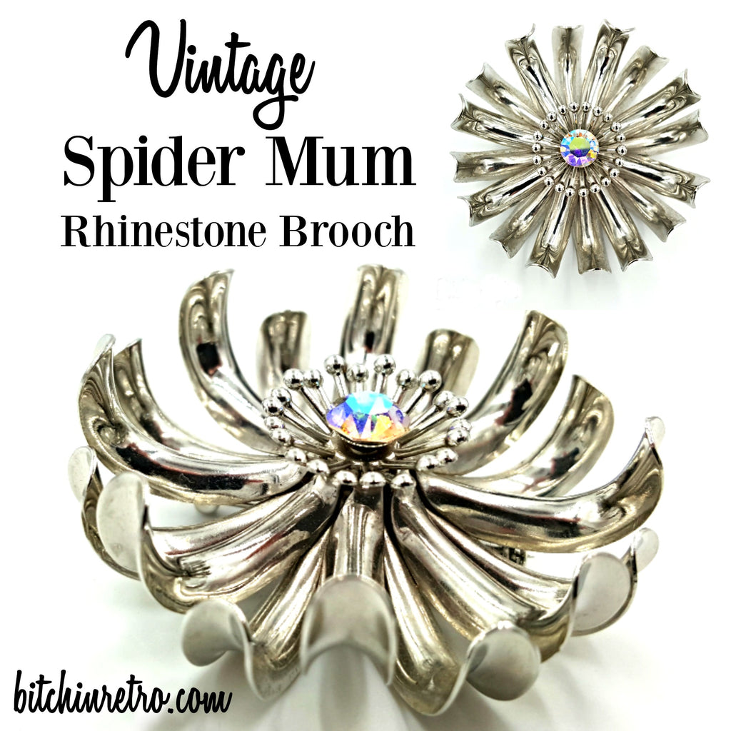 Spider Mum Vintage Rhinestone Brooch at bitchinretro.com