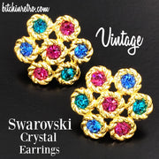 Vintage Swarovski Crystal Jewel Tone Earrings at bitchinretro.com