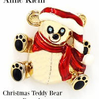 Anne Klein Christmas Teddy Bear Brooch at bitchinretro.com