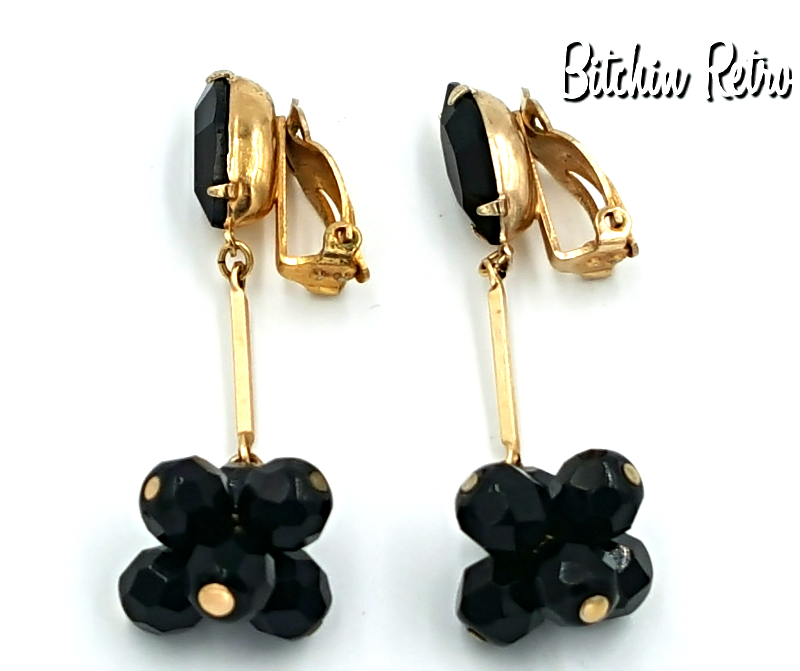 Lewis Segal of California Vintage Earrings with Black Glass Beads