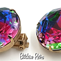 Vintage Rainbow Rhinestone Earrings at bitchinretro.com