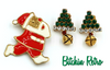 Santa Claus Pin and Rhinestone Christmas Tree Earrings Set, Vintage