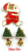 Santa Claus Pin and Rhinestone Christmas Tree Earrings Set, Vintage