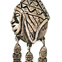 Tribal Mask Brooch 900 Silver Primitive Articulated Figural at bitchinretro.com