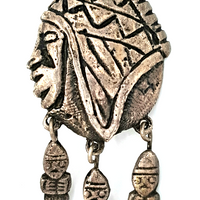 Tribal Mask Brooch 900 Silver Primitive Articulated Figural at bitchinretro.com