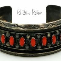 Navajo Artist Jackie Singer Sterling Silver and Coral Bracelet Circa 1970's at bitchinretro.com