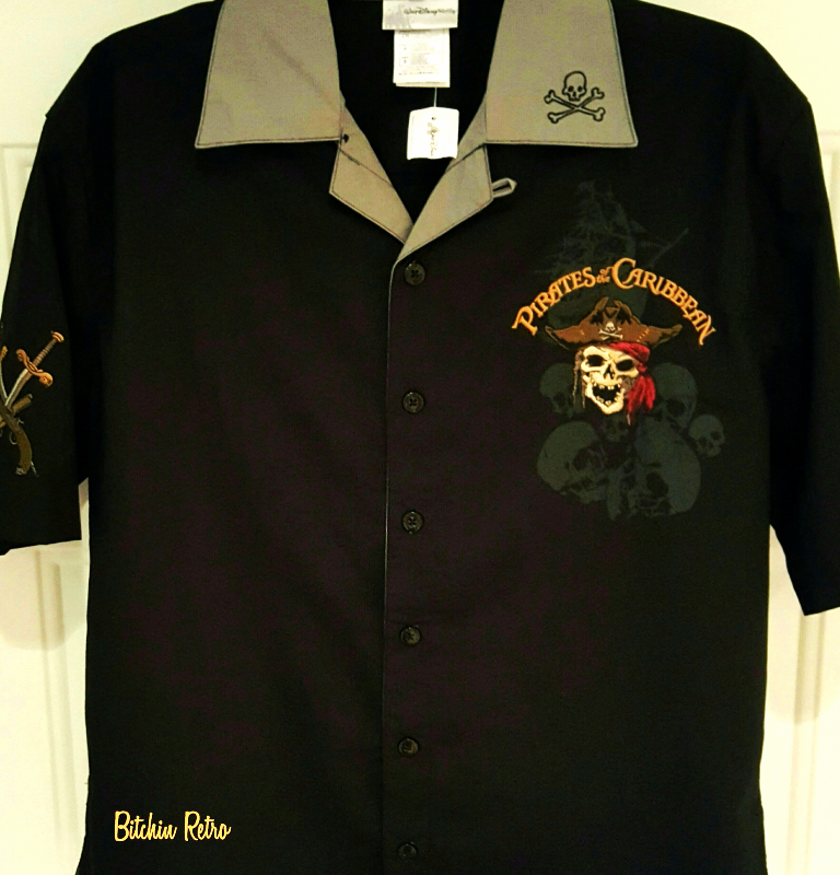Disney Pirates of The Caribbean Shirt Embroidered Button Down Men's SM