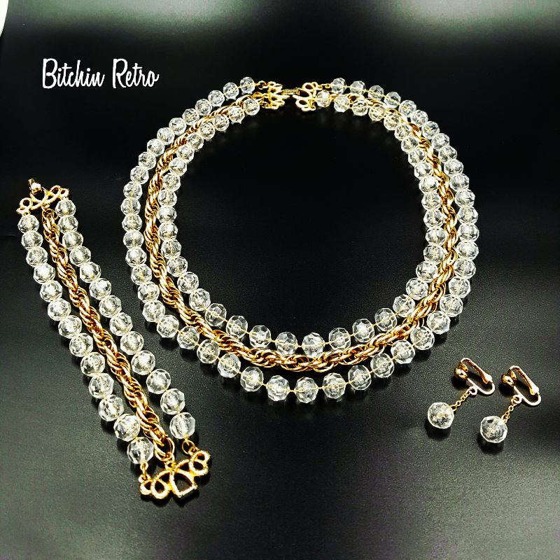 Vintage Sarah Coventry Bead and Gold Chain Necklace Bracelet