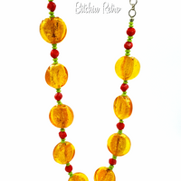 Art Glass Necklace With Retro Candy Theme - Butterscotch and Red Hots at bitchinretro.com