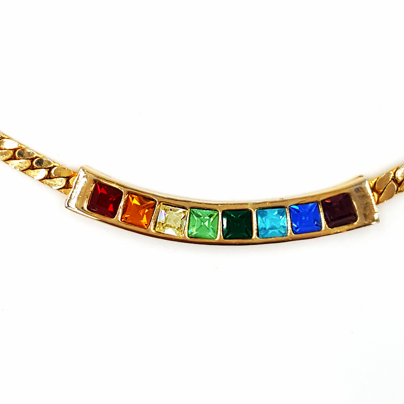 Uloveido Rainbow Glass Cube Earrings & Necklace Set - Gold Plated, Adjustable Chain 45+5cm, Gift Box & Velvet Pouch