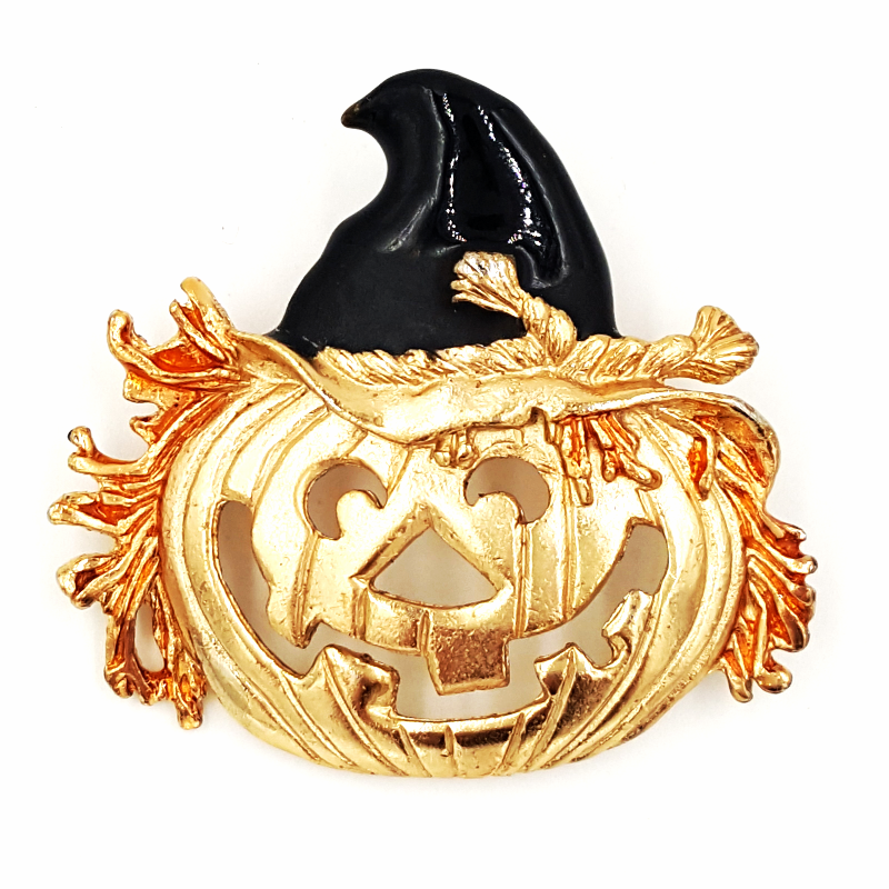 JJ Halloween Pumpkin Vintage Brooch or Jack O Lantern with Witches Hat ...