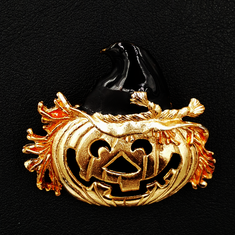 JJ Halloween Pumpkin Vintage Brooch or Jack O Lantern with Witches Hat ...