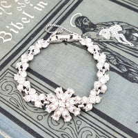 Bogoff Vintage Rhinestone Bracelet with Floral Design, Bridal Quality